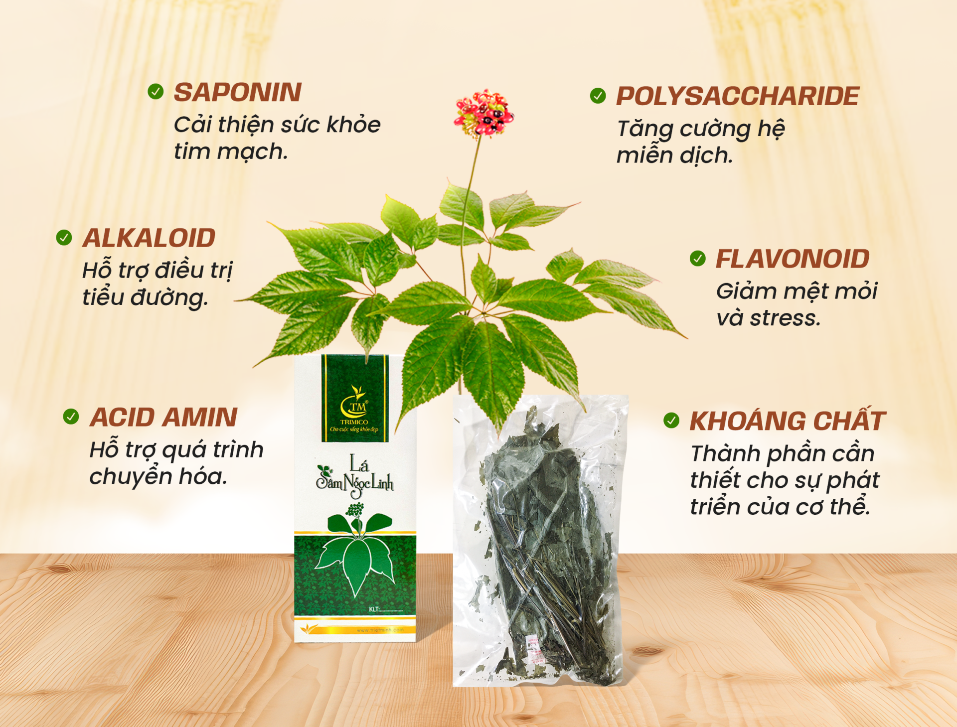 Lá sâm Ngọc Linh khô TRIMICO