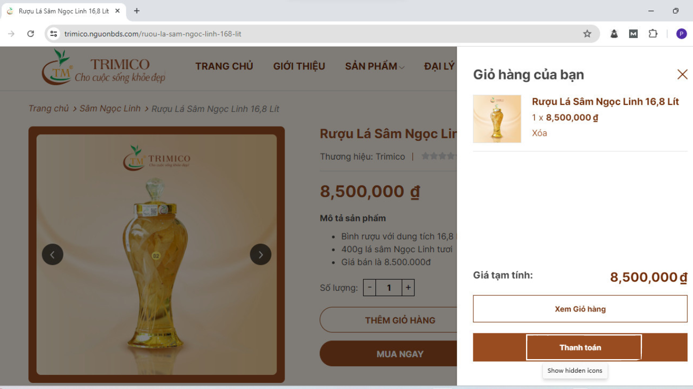 Chọn thanh toán để tiếp tục mua hàng