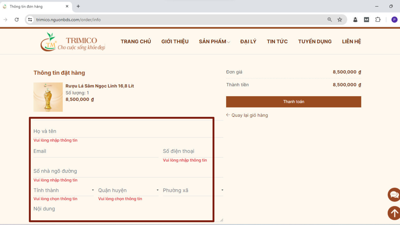 Điều đầy đủ thông tin cá nhân vào form